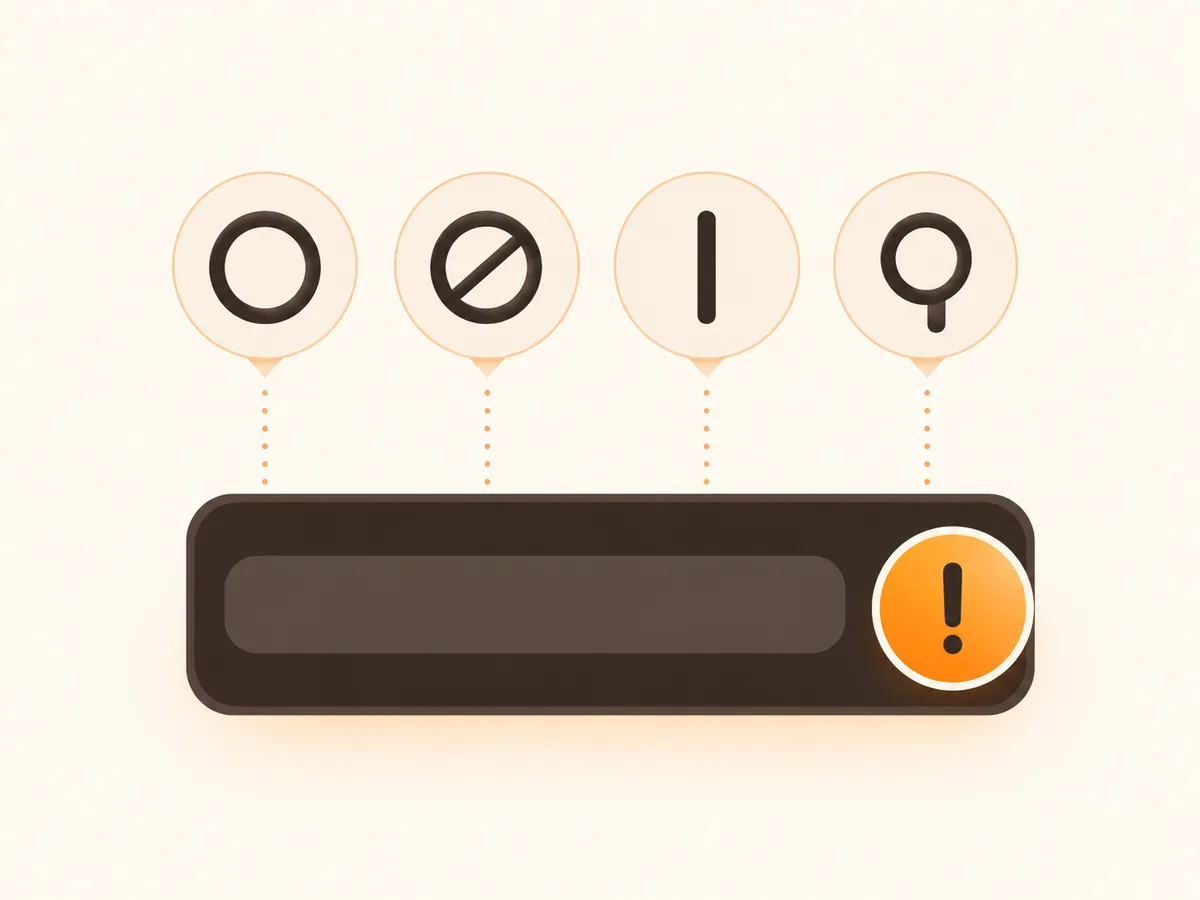 An input field with a warning badge and four confusable character shapes